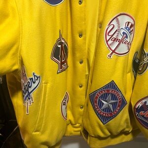MLB Yellow Bomber Jacket with Team Patches